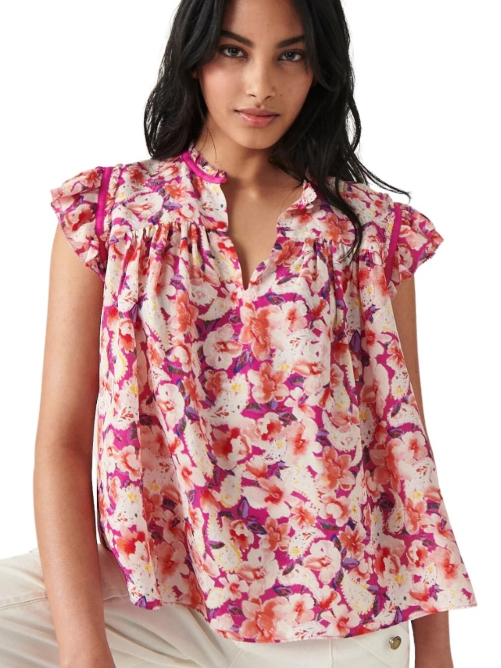 ·ba&sh· Floral Ruffle Derick Short Sleeve Blouse Size XS